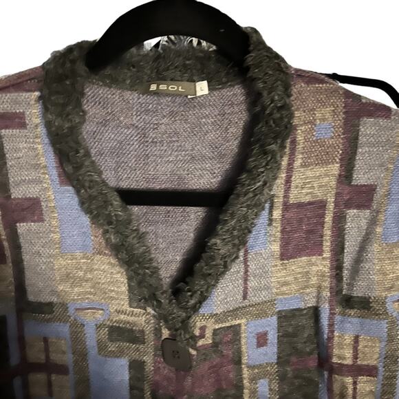 SOL Women Large Baby Alpaca Cardigan Sweater Merino Wool Fur collar Grandpa Warm - Picture 2 of 16